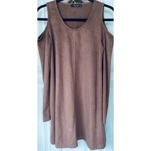 Faux Suede Brown Long Sleeved Dress SzMED Final Touch Lightweight Comfort